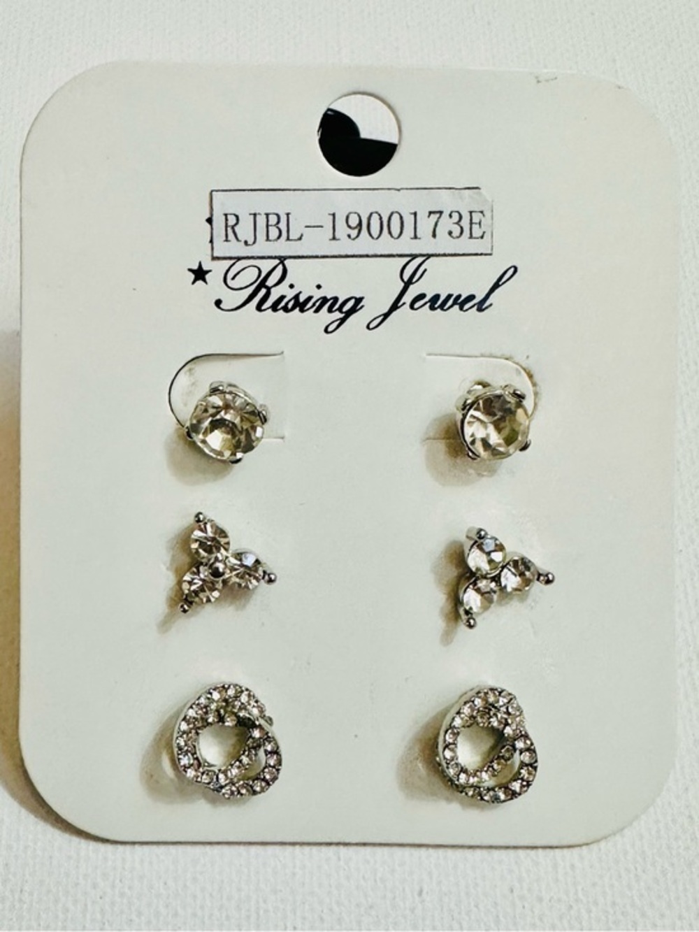 3 Pair Rhinestone Stud Earring Set